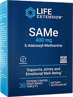 SAMe (S-Аденозил-метионин) 400 мг 30 вегетарианских покрытых кишечнорастворимой оболочкой таблеток (Life Extension)