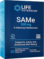 SAMe (S-Аденозил-метионин) 200 мг 30 вегетарианских покрытых кишечнорастворимой оболочкой таблеток (Life Extension)