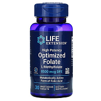 High Potency Optimized Folate 8500 mcg 30 вегетарианских таблеток (Life Extension)