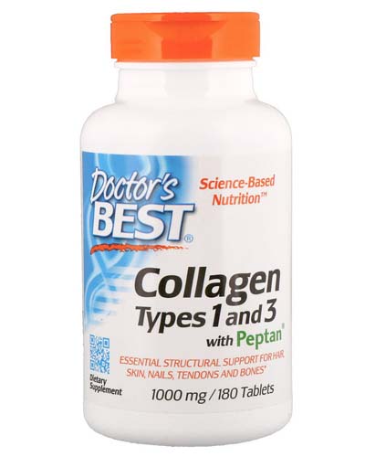 Collagen Types 1 and 3 with Peptan 1000 мг Коллаген, тип 1 и 3, с пептаном, 180 табл (Doctor's Best)
