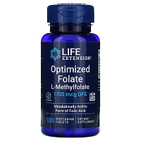 Optimized Folate (оптимизированный фолат) 1700 мкг DFE 100 вегетарианских таблеток (Life Extension)