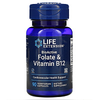 BioActive Folate & Vitamin B12 (биоактивные фолат и витамин B12) 90 вег. капсул (Life Extension)