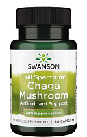 Full Spectrum Chaga Mushroom (Гриб чага полного спектра) 400 мг 60 капсул (Swanson)