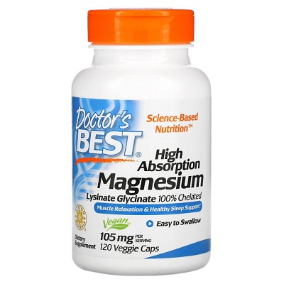 High Absorption Magnesium, 100% Chelated with Lysinate Glycinate 105 мг 120 капс (магний с высокой степенью усвоения) (Doctor's Best)