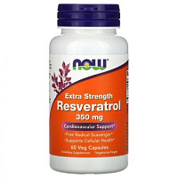 Extra Strength Resveratrol (Ресвератрол с повышенной силой действия) 350 мг 60 капсул (NOW)