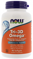 Рыбий жир Омега Tri-3D + витамин D-3 90 softgel (NOW)