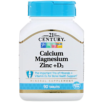 Calcium Magnesium Zinc + D3 (Кальций магний цинк + D3) 90 таблеток (21st Century)