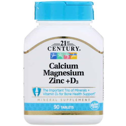 Calcium Magnesium Zinc + D3 (Кальций магний цинк + D3) 90 таблеток (21st Century)