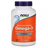 Omega 3 (жирные кислоты омега-3) 180 ЭПК / 120 ДГК 180 капсул покрытых кишечнорастворимой оболочкой (NOW)