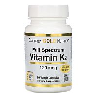 Full Spectrum Vitamine K2 (Витамин К2 в виде МК-4, МК-6, МК-7, МК-9) 120 мкг 60 капсул (California Gold Nutrition)