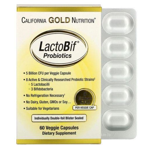 LactoBif Probiotic (Пробиотики) 5 миллиардов КОЕ 60 капсул (California Gold Nutrition)