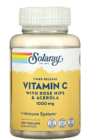 Timed Release Vitamin C with Rose Hips & Acerola (Витамин С замедленного высвобождения с шиповником и ацеролой) 1000 мг 100 вег капсул (Solaray)