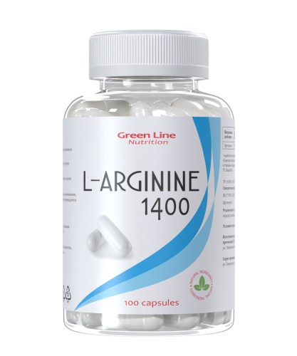 L-Arginine 1400, L-Аргинин 100 капсул (Green Line Nutrition)