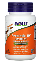 Probiotic-10 100 Billion (Пробиотик-10 штаммов 100 миллиардов КОЕ) 30 вег капсул (NOW Foods)