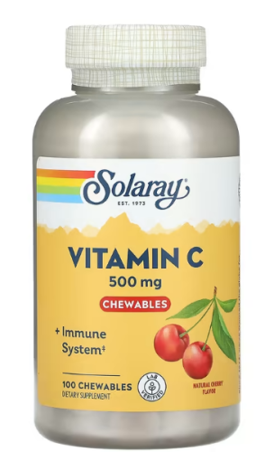 Vitamin C Chewables (Витамин С) натуральная вишня 500 мг 100 жевательных таблеток (Solaray)