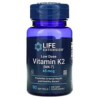 Low Dose Vitamin K2 (MK-7) (небольшая доза витамина К2 (МК-7)) 45 мкг 90 капсул (Life Extension)