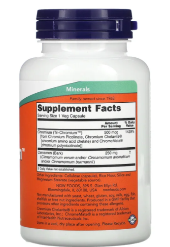 Tri-Chromium™ 500 mcg with Cinnamon (Хром 500 мкг с Корицей) 180 капсул (NOW) фото 2