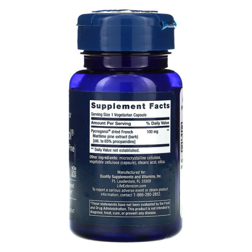 Pycnogenol® (экстракт коры французской приморской сосны) 100 мг 60 капсул (Life Extension) фото 2