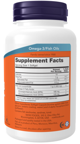 Omega 3 (жирные кислоты омега-3) 180 ЭПК / 120 ДГК 90 капсул покрытых кишечнорастворимой оболочкой (NOW) фото 2