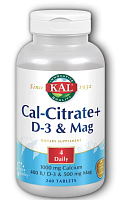 Cal-Citrate+ D-3 & Magnesium (Цитрат Кальция D-3 и Магний) 240 таблеток (KAL)