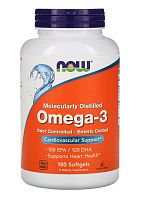 Omega-3 Molecularly Distilled Enteric Coated (Омега-3 молекулярная очистка Кишечнорастворимое покрытие) 180 softgel (NOW)