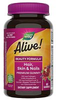 Alive! Hair, Skin & Nails Premium (добавка для волос, кожи и ногтей) 60 жевательных таблеток (Nature's Way)