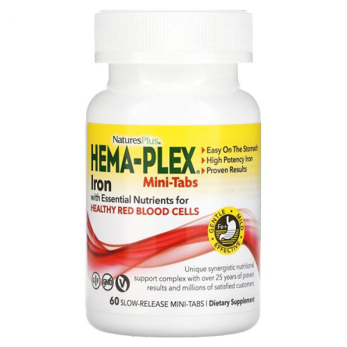 Hema-Plex железо с незаменимыми питательными веществами 60 мини-таблеток с медленным высвобождением (NaturesPlus)