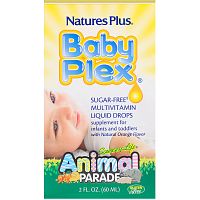 Source of Life Animal Parade Baby Plex жидкие мультивитаминные капли без сахара с натуральным вкусом апельсина 60 мл (Natures Plus)