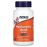 Hyaluronic Acid + MSM (гиалуроновая кислота и МСМ) 50 мг 60 вег капсул (NOW)
