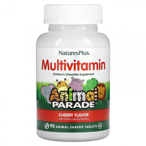 Source of Life Animal Parade Children's Chewable Multi-Vitamin & Mineral Supplement (детская мультивитаминно-минеральная добавка) вишня 90 таблеток в форме животных (NaturesPlus)