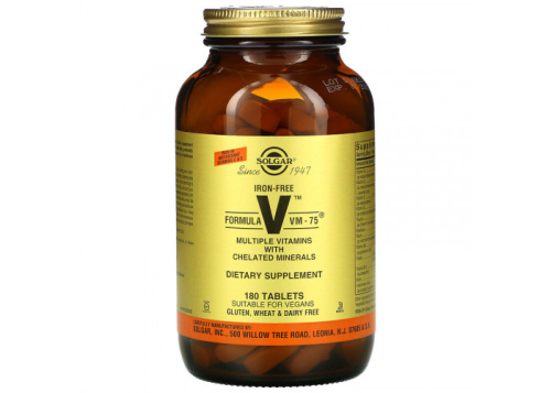 Formula VM-75 (комплексные витамины с микроэлементами в хелатной форме без железа) 180 табл (Solgar)