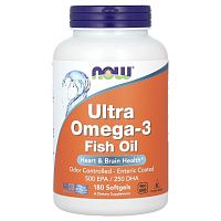 Ultra Omega 3 (ультра омега-3) 500 ЭПК / 250 ДГК 180 капсул из рыбьего желатина (NOW)