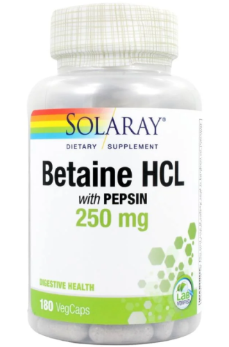 Betaine HCl with Pepsin (Бетаин HCL с пепсином) 250 мг 180 капсул (Solaray)