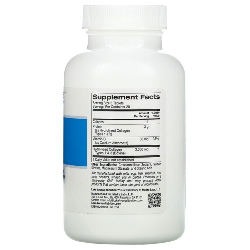 Collagen Tipe 1&3 (гидролизованный коллаген типов 1 и 3) 1000 мг 60 таблеток (Lake Avenue Nutrition) фото 2