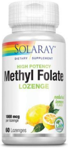 Methyl Folate Sugar Free Lozenge (Метилфолат ) лимон без сахара 1000 мкг 60 пастилок (Solaray)