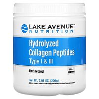 Hydrolyzed Collagen Peptides Type I & III (гидролизованные пептиды коллагена типов I и III) с нейтральным вкусом 200 гр  (Lake Avenue Nutrition)