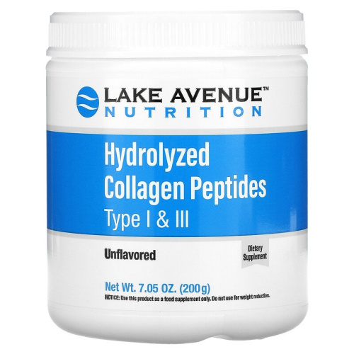 Hydrolyzed Collagen Peptides Type I & III (гидролизованные пептиды коллагена типов I и III) с нейтральным вкусом 200 гр  (Lake Avenue Nutrition)