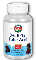 KAL B-6 B-12 Folic Acid (Витамины B-6 B-12 и фолиева кислота) ягоды 60 пастилок (KAL)