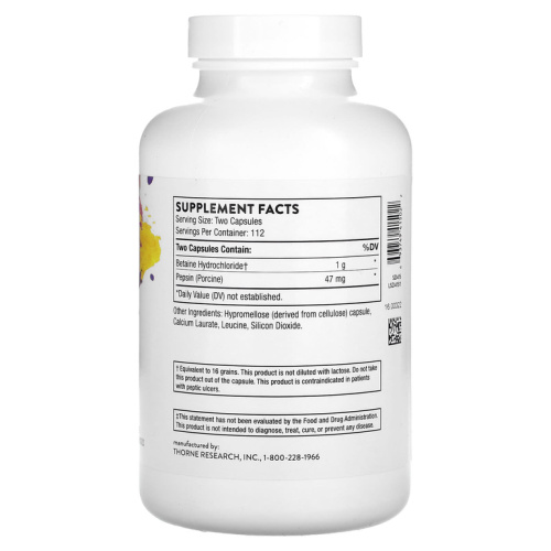 Betaine HCL & Pepsin (Бетаингидрохлорид и пепсин) 225 капсул (Thorne Research) фото 2