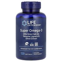 Super Omega-3 EPA/DHA Fish Oil Sesame Lignans & Olive Extract 120 капсул (Life Extension)