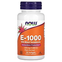 E-1000 with Mixed Tocopherols 670 мг (1,000 МЕ) 50 капсул (NOW)