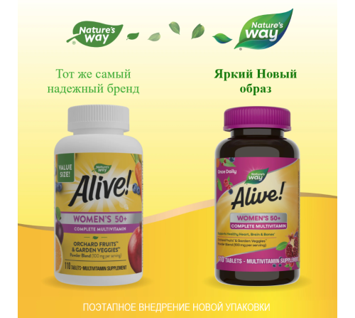 Alive! Women's 50+ Complete Multivitamin (Витамины для женщин старше 50 лет) 110 таблеток (Nature's Way) фото 3