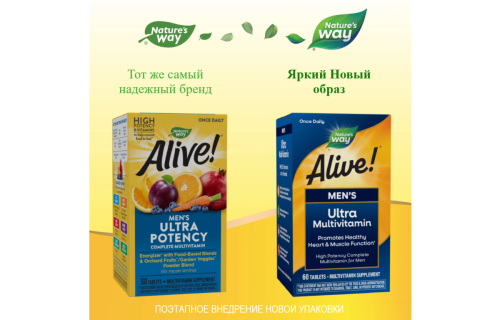 Alive! Men's Ultra Multivitamin (мультивитамины для мужчин) 60 таблеток (Nature's Way) фото 2