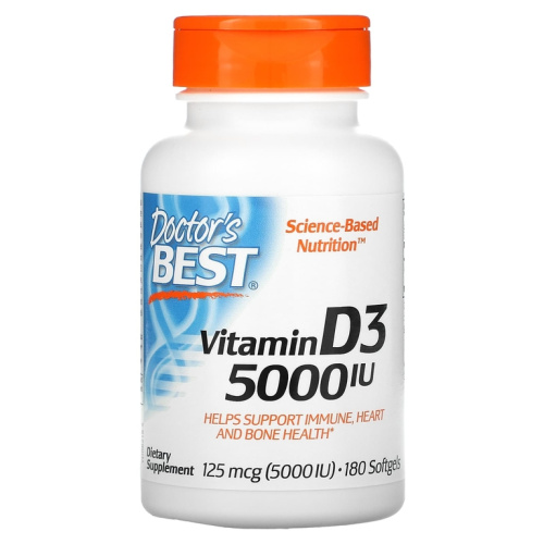 Витамин D-3, 125 мкг (5000 IU) 180 капсул (Doctor's Best)
