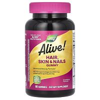 Alive! Hair, Skin & Nails Gummy (добавка для волос, кожи и ногтей) 60 жевательных таблеток (Nature's Way)