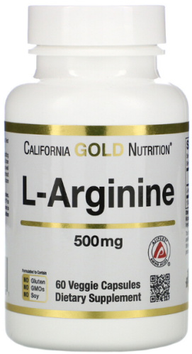 L-Arginine (L-аргинин) AjiPure 500 мг 60 капсул (California Gold Nutrition)