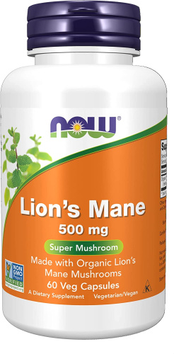 Lion's Mane Super Mushroom (Экстракт органического гриба львиной гривы) 500 мг 60 вег капсул (NOW)