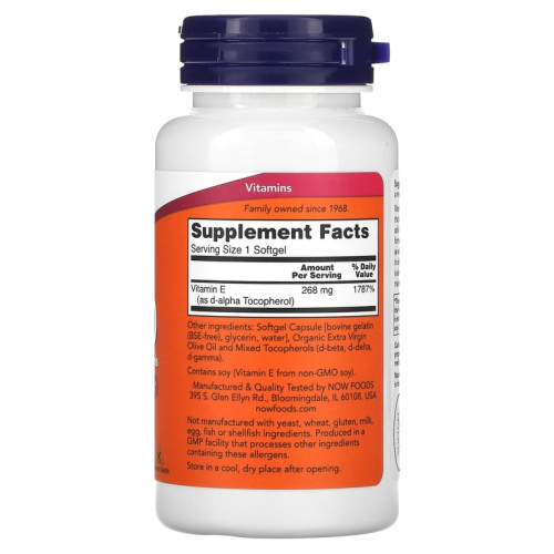 Natural E-400 with Mixed Tocopherols (Натуральный Витамин Е Смесь Токоферолов) 268 мг (400 МЕ) 100 капсул (NOW) фото 2