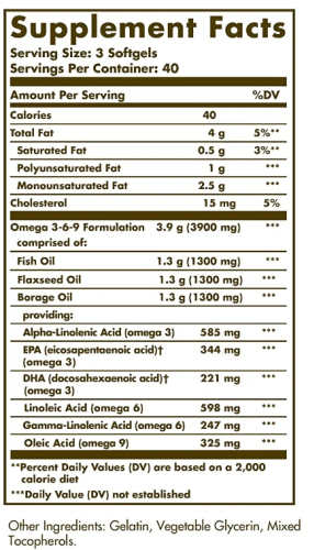 EFA 1300 мг Omega 3-6-9 (Fish, Flax, Borage) 60 капсул (Solgar) фото 2
