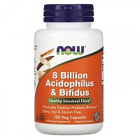 8 Billion Acidophilus & Bifidus (8 млрд ацидофильных и бифидобактерий) 120 вег капсул (NOW)